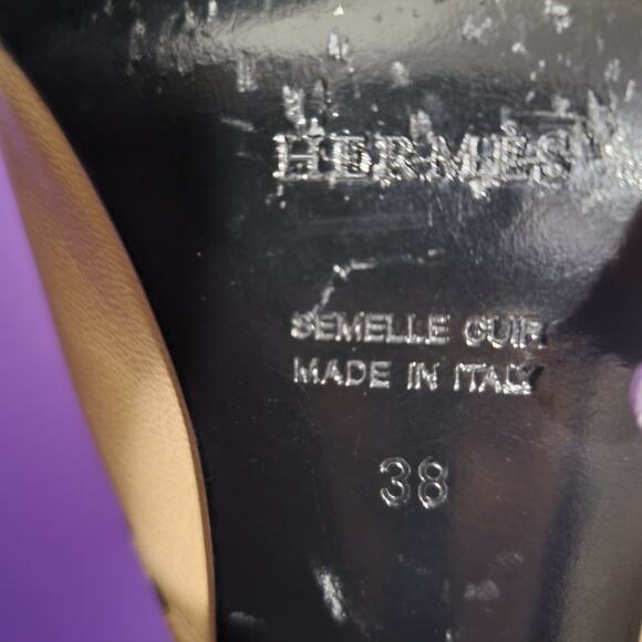 Hermès Tan Leather Stitched Trim Mule Heels, Sz 38 / 7.5 - Picture 7 of 16